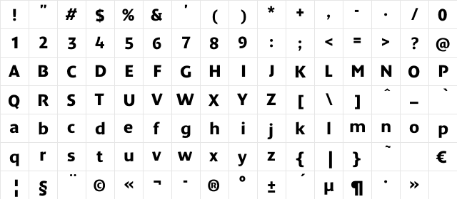 DendaNewC Bold  glyph index