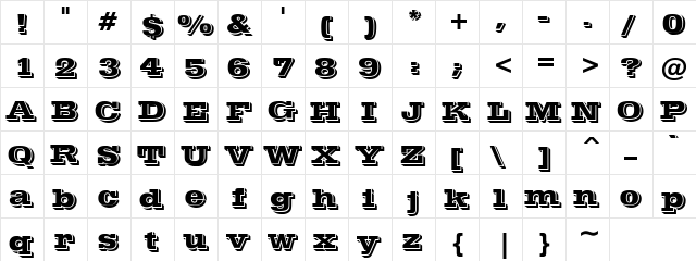 POSTOFFICE Bold Regular  glyph index
