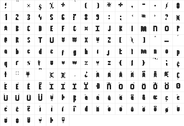 Kitchen Tiles Regular  glyph index