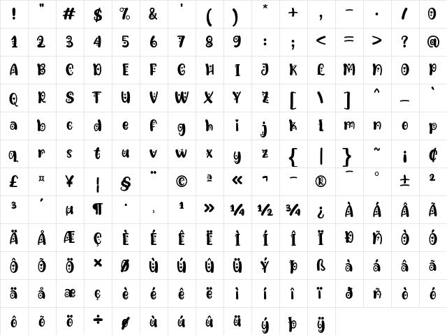 Lova Bear Two Regular  glyph index