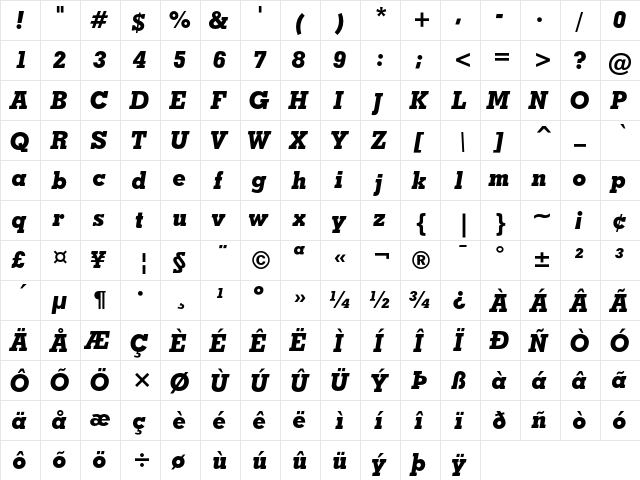 Geometric Slabserif 703 Extra Bold Italic  glyph index