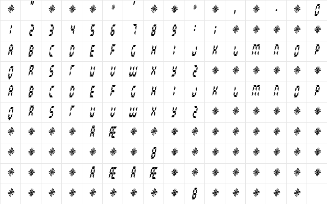 Radioland Slim Regular  glyph index