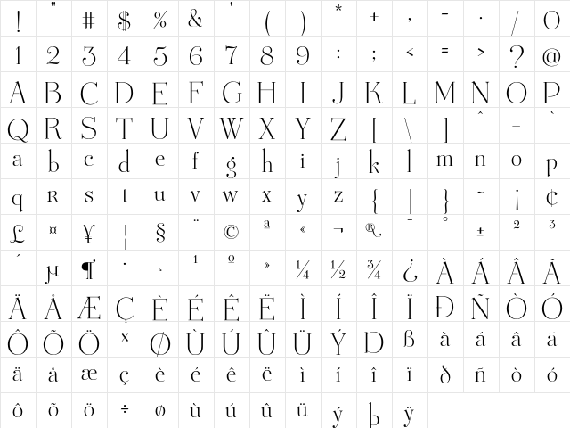 Mussica Regular  glyph index