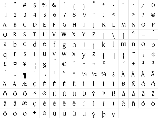 DragonEF Light  glyph index