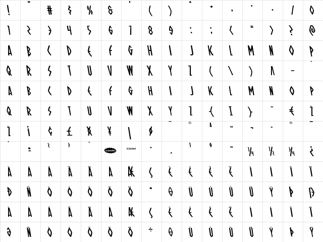 Oh Mighty Isis Leftalic Italic  glyph index