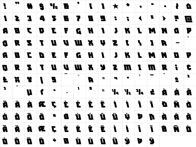 Arctic Guardian Leftalic Italic  glyph index