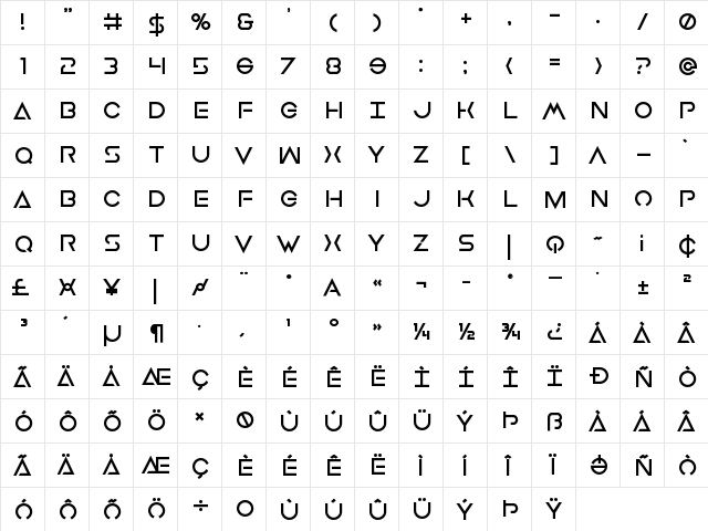 Earth Orbiter Bold Bold  glyph index