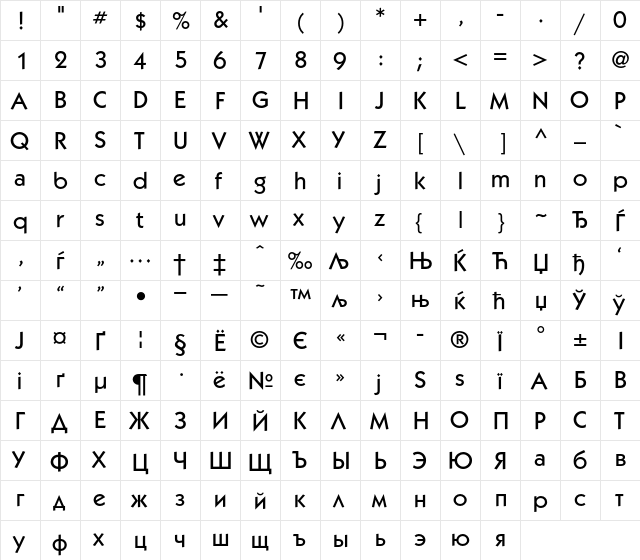 KabelC Regular  glyph index