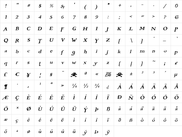 Booter - Five Five Regular  glyph index