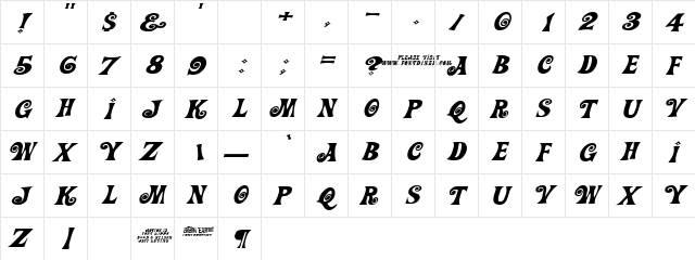 Action Is JL Expanded Italic  glyph index