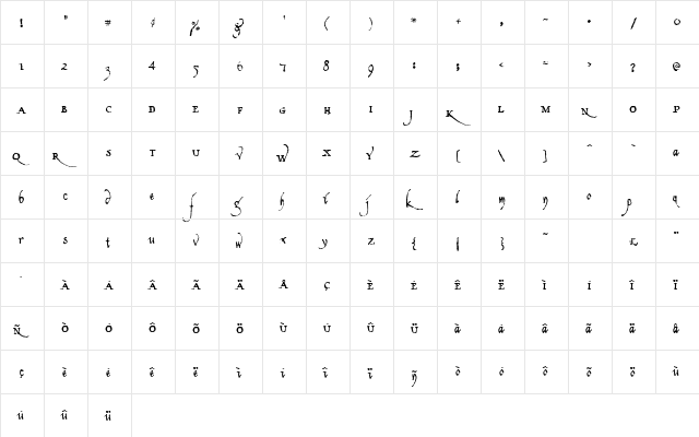 Americratika Regular  glyph index