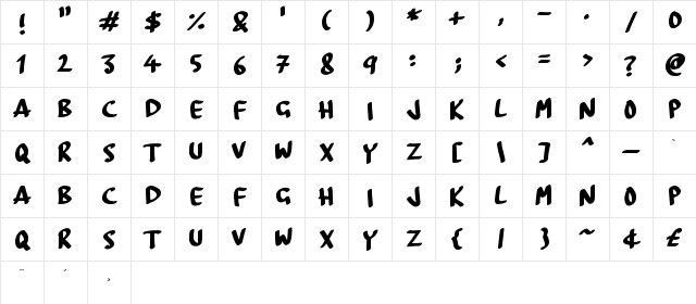 BoardMarker Regular  glyph index