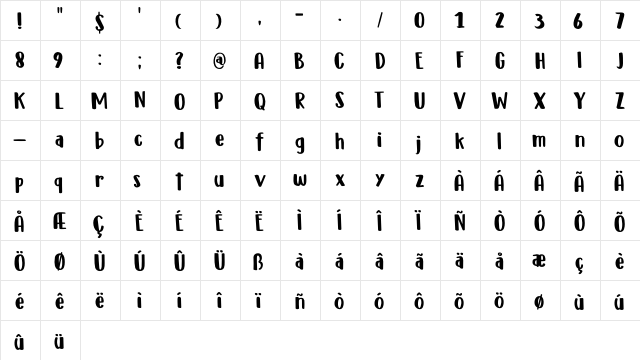 DK Millefeuille Regular  glyph index