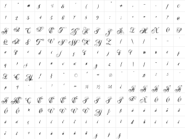 XyloScript Regular  glyph index