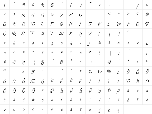 StudioScriptAlternativeITC Italic  glyph index