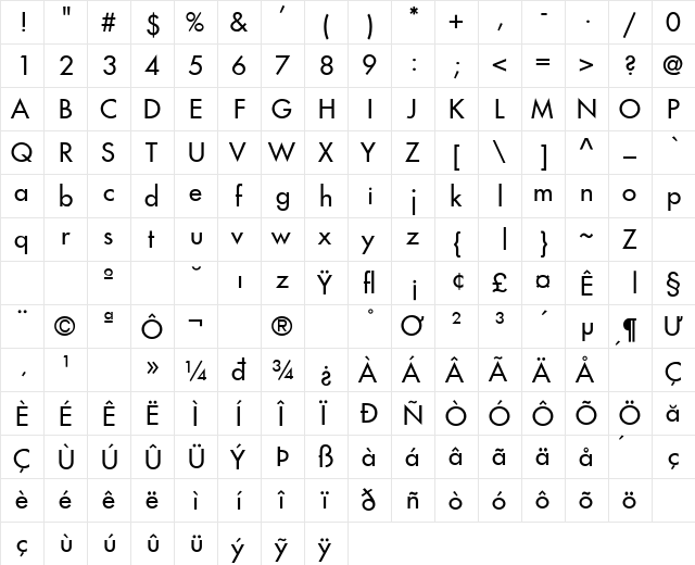 Fujiyama Regular  glyph index
