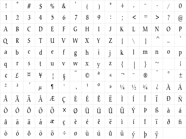 Carmine-Condensed Normal  glyph index