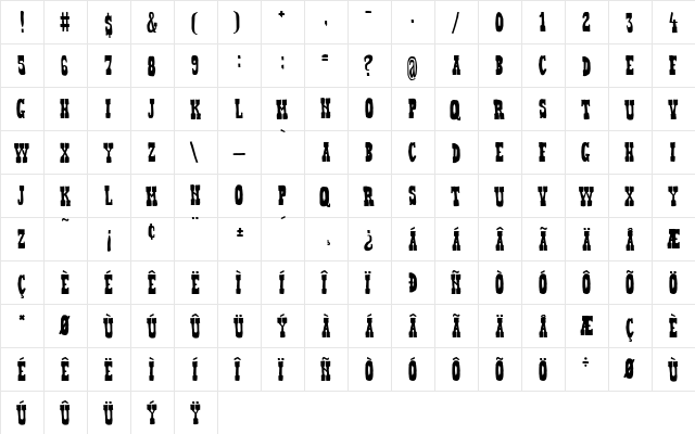 Heffer Condensed  glyph index