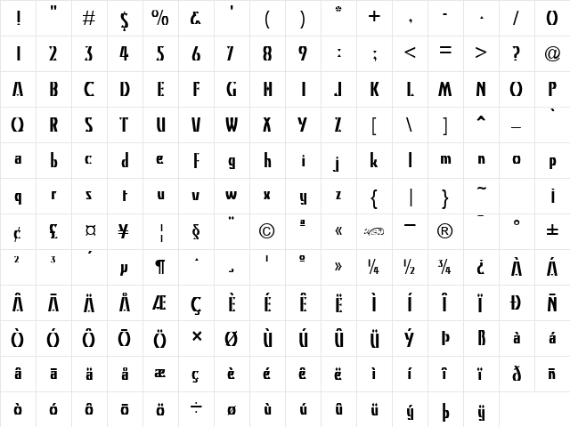 Kristin Regular  glyph index