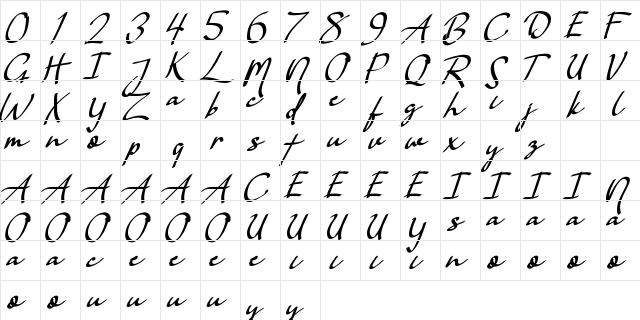 Vanilla Personal Bold  glyph index