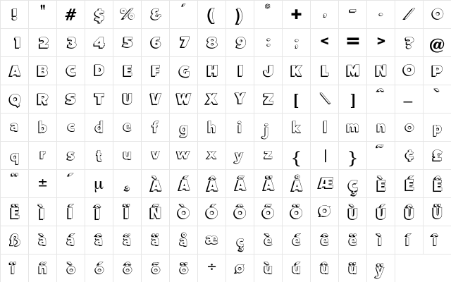 BurlingtonShadow Regular  glyph index