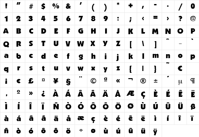 Koblenz-Heavy Regular  glyph index