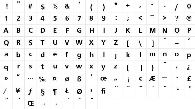 Roissy-Bold Regular  glyph index