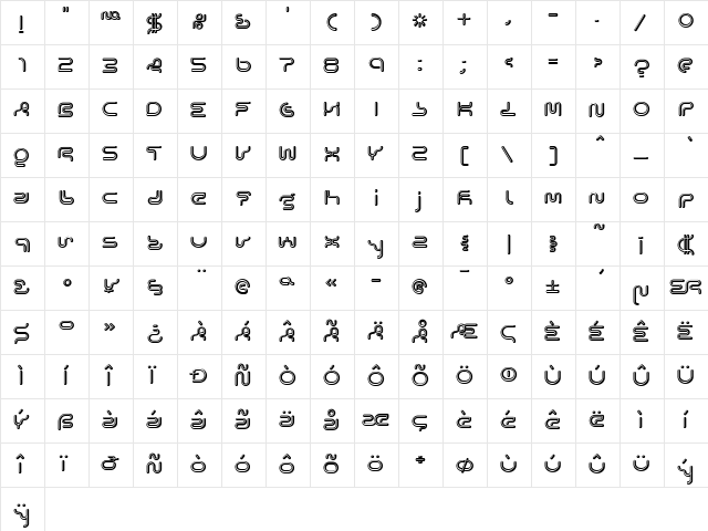 Lexigraph Regular  glyph index