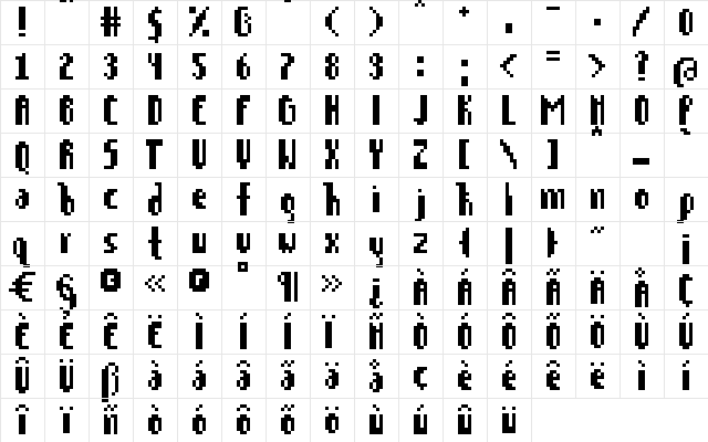 Grid-40 Regular  glyph index