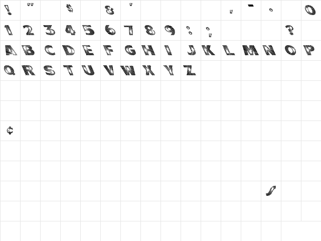 Starburst Extreme Lefties Regular  glyph index