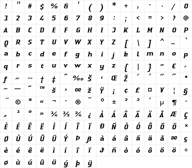 LTAuthenticSmallSerif Medium Regular  glyph index