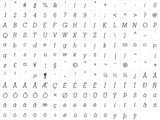 Memphis LT Std Light Italic  glyph index