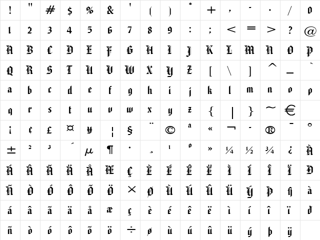 Gothic32Wide Normal  glyph index