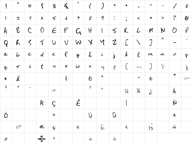 JohnLennon Regular  glyph index