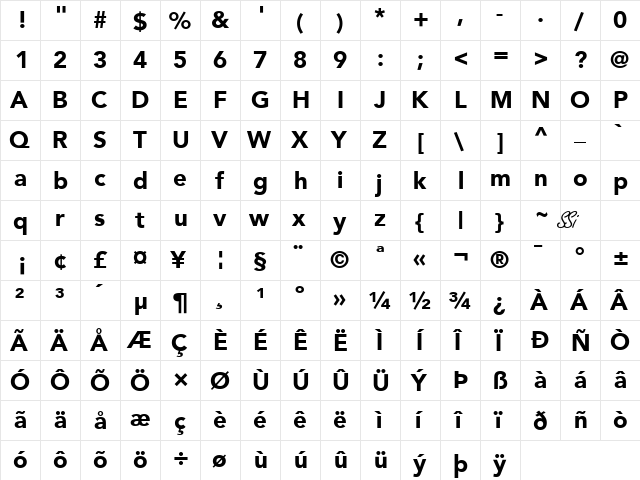 Expo Black SSi Black  glyph index