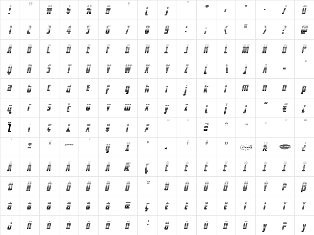 Captain Canaveral GradientItal Italic  glyph index