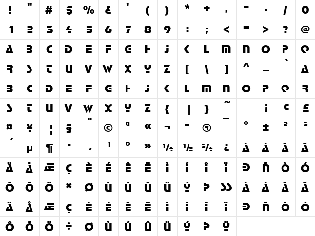 Stop Becker Regular  glyph index