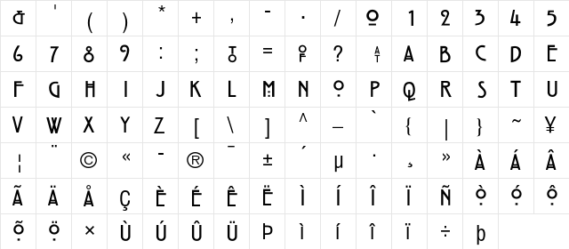 Hill House Medium  glyph index