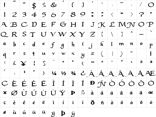 LightWave114 Bold  glyph index