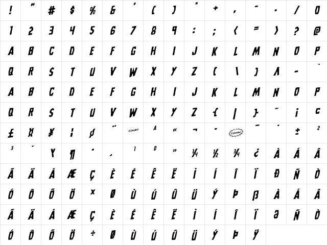 Grim Ghost Rotalic Regular  glyph index
