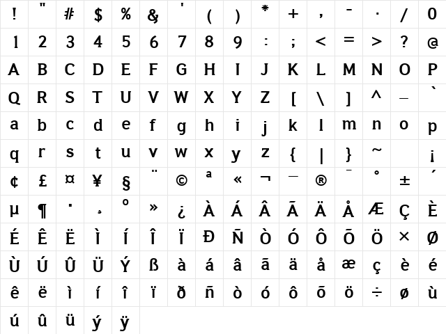 IdeologicaBold Regular  glyph index