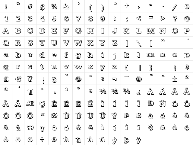 AstridBeckerShadowE-Medium Normal  glyph index