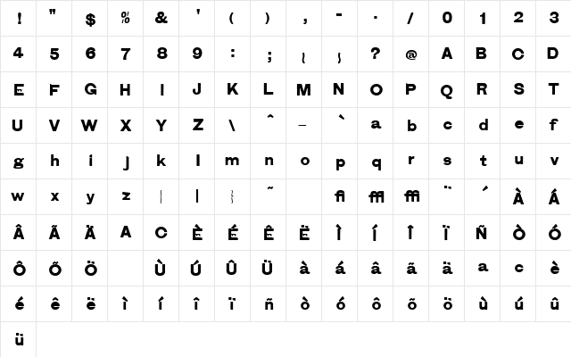 Times Gothic HPLHS  glyph index