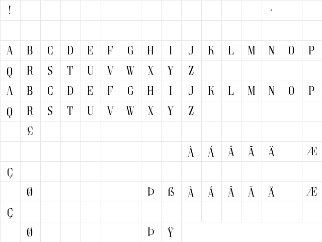 Goldoni Regular  glyph index