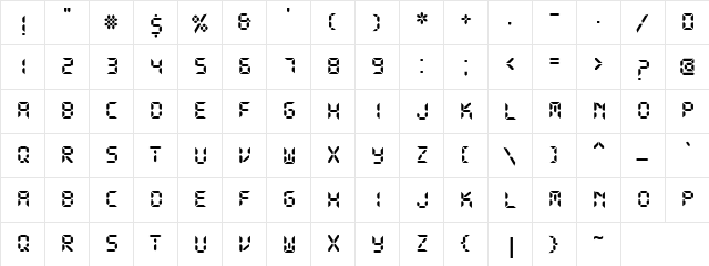 DS-Digital Bold  glyph index