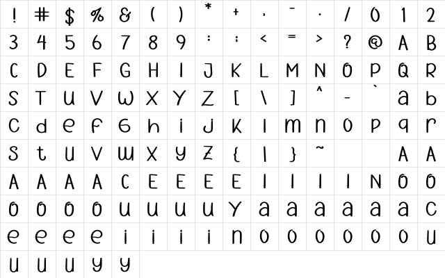 Elegant Style Regular  glyph index
