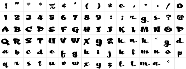 A&S Brushwacker Bold  glyph index