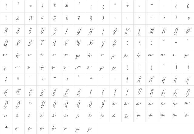 Long Liner Regular  glyph index