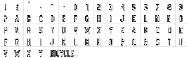 BicycleFancy Regular  glyph index