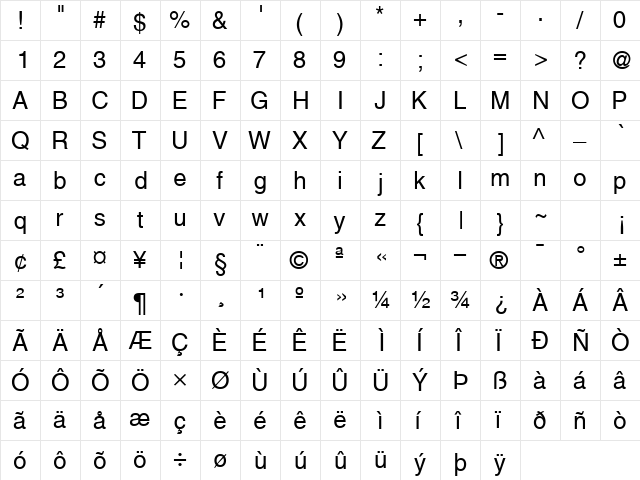 ContextSSK Regular  glyph index